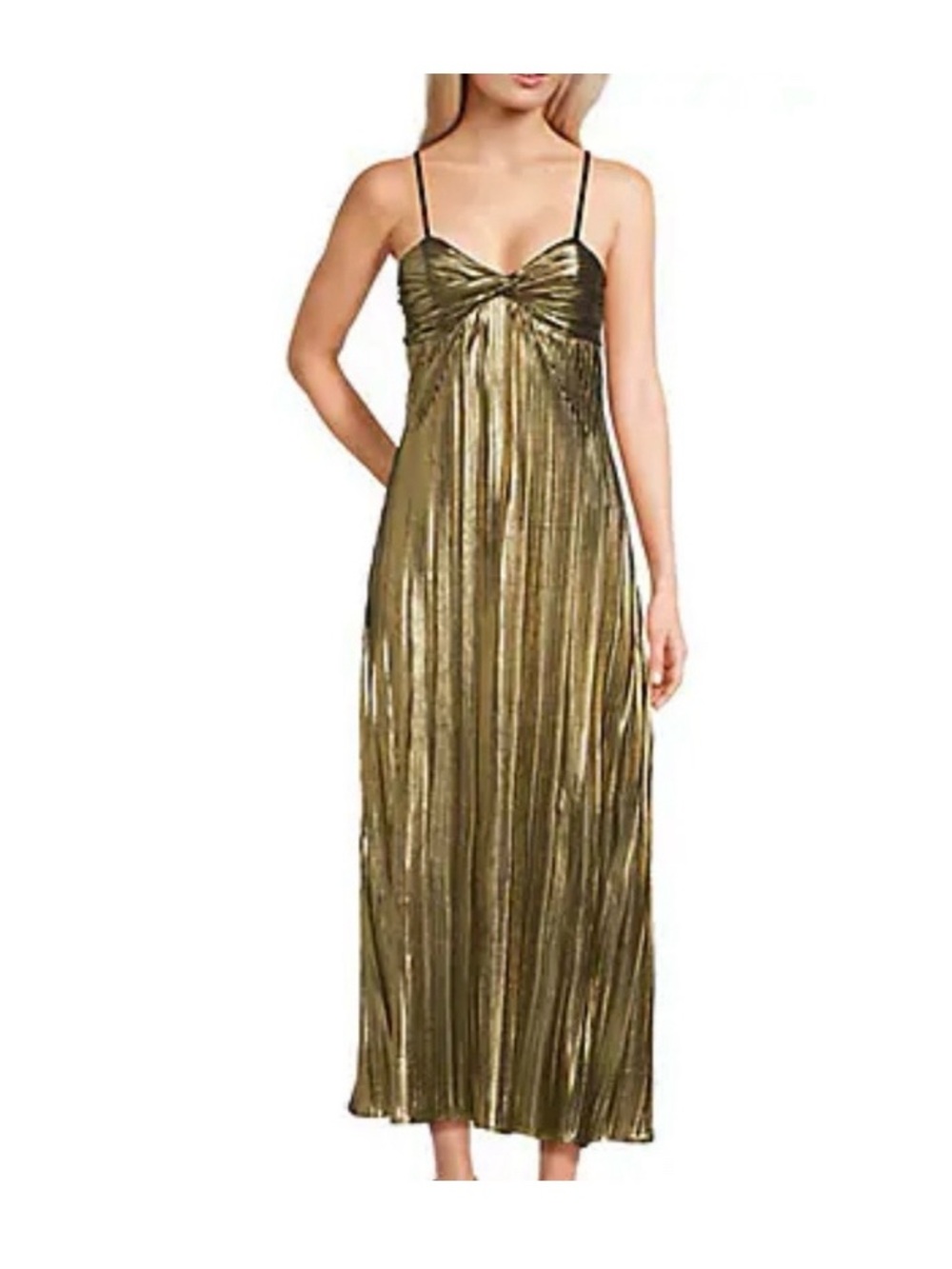 Thirty-thirty Gold Pleated Spaghetti-Strap Maxi Dress